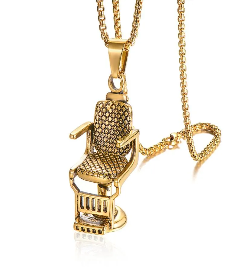 Hip Hop Rock Titanium ze stali nierdzewnej fryzjer fryzjerski Rozkłada krzesło krzesło Naszyjnik dla mężczyzn Jewelry Fryzjer Gold Silver 8962953