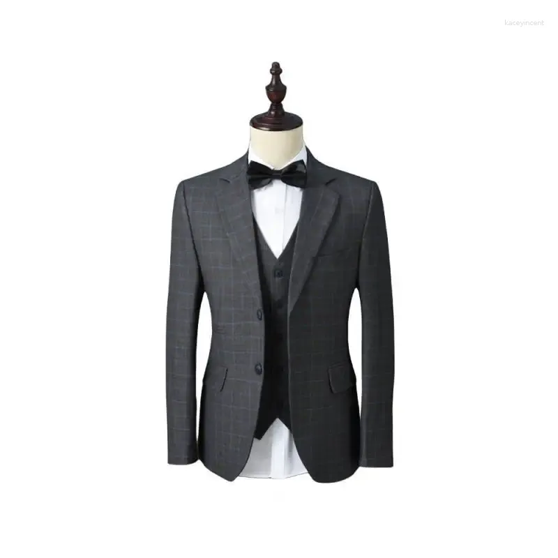 Costumes pour hommes, costume à carreaux gris noir, coupe ajustée, Version coréenne de la tendance britannique, robe de marié de mariage personnalisée, Business Over Show