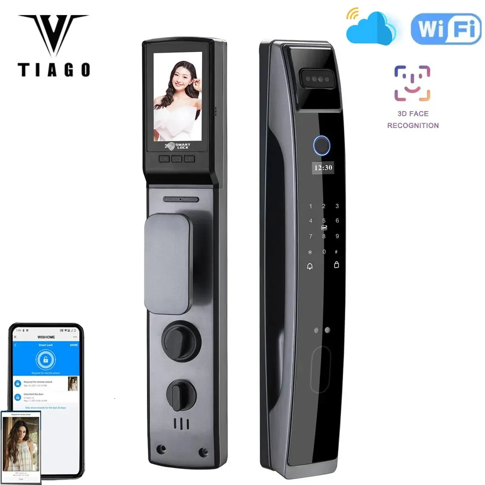 Door Locks TIAGO fully automatic WIFI APP 3D Face Recognition Smart Lock Fingerprint Biometric Card Key Digital Home 231202