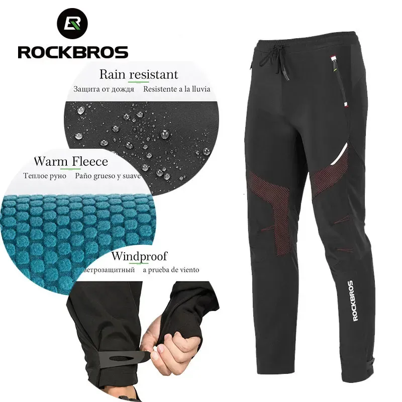 Spodnie rowerowe Rockbros Winter Cycling Spodnie Mężczyźni Prolee Sport Refleksyjne spodnie Keek ciepły rower termiczny MTB Spodnie Running Clothings 231202