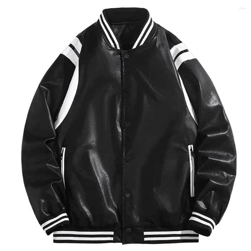 Chaquetas para hombres Hip-Hop Personalidad Casual Chaqueta de béisbol de cuero de un solo pecho Hombres Mujeres Abrigo de talla grande Otoño Invierno A prueba de viento Cálido