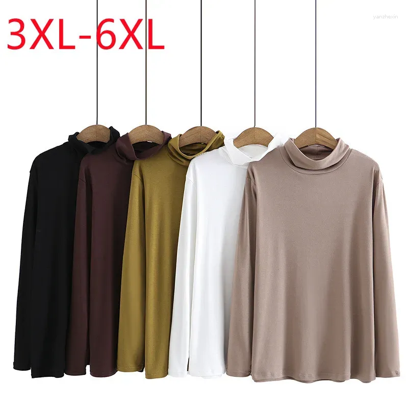 Женские свитера 2023, женские осенне-зимние топы больших размеров для женщин, черная блузка с большим длинным рукавом и высоким воротником 3XL 4XL 5XL 6XL
