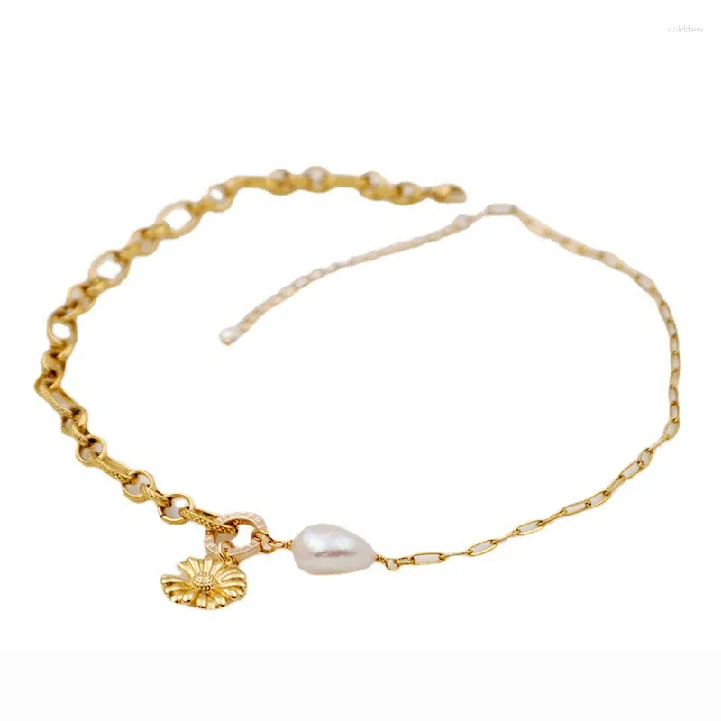 Pendant Necklaces 18k Gold-plated Summer Daisy Necklace European And American Fashion Baroque Pearl Clavicle Chain Steel