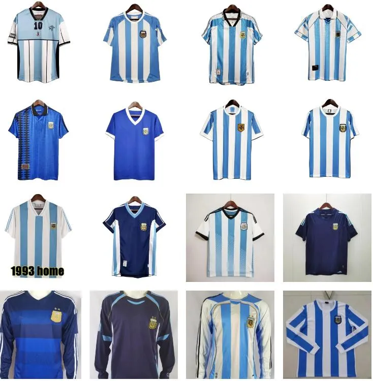 Retro Argentina Maradona Camisas de futebol Vintage Camisas de futebol MESSIs Maillots de foot 1986 1993 1994 1996 97 1998 2000 2001 2006 2010 2014 Camiseta de Futbol