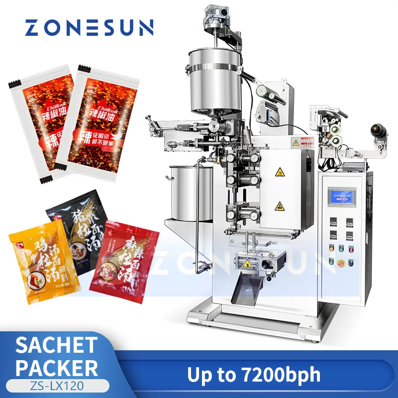 ZONESUN Automatic Sachet Packaging Machine VFFS Bagger Sauce Pouch Packing Ketchup Chili Paste Filling Equipment ZS-LX120