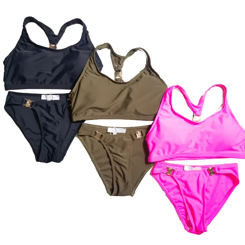 Crew Neck Swimsuit Sexig Push Up Vest Briefs Bikini Set Black Khaki Pink Swimsuit Underwear High Quality Beach Bikini för sommaren