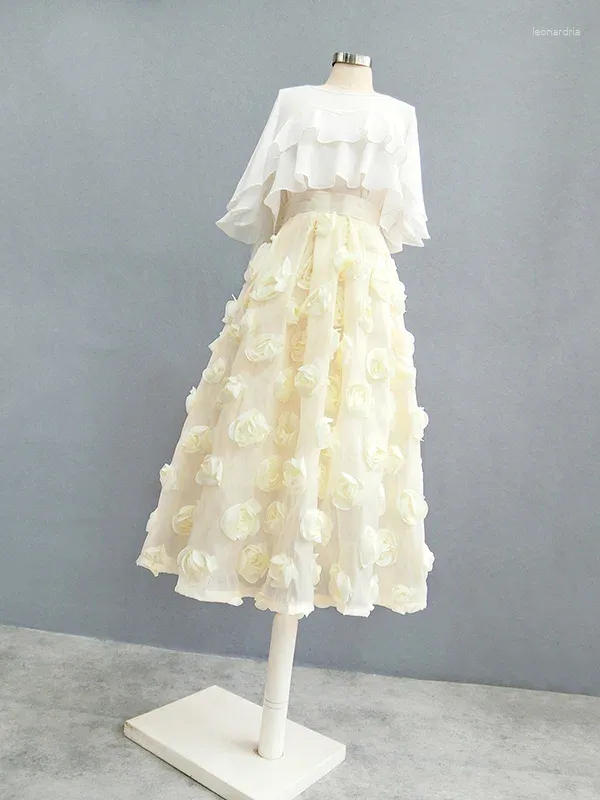 Aline High Waist Champagne Flower Skirt: Spring/Summer Casual  