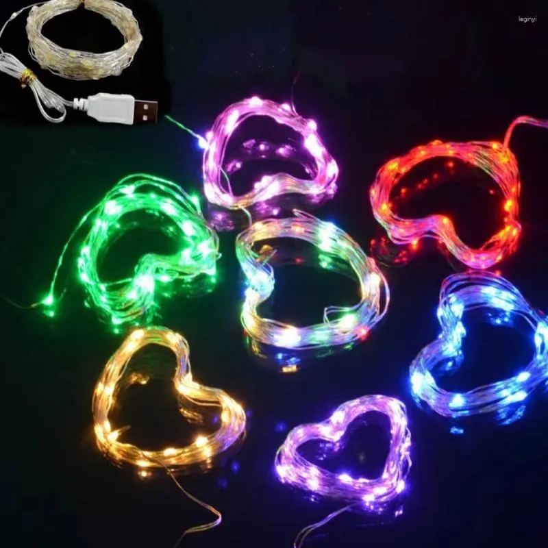 Decorazione per feste Luci a stringa a LED USB Filo d'argento Ghirlanda Fata Impermeabile per esterni per decorazioni natalizie per la casa di nozze