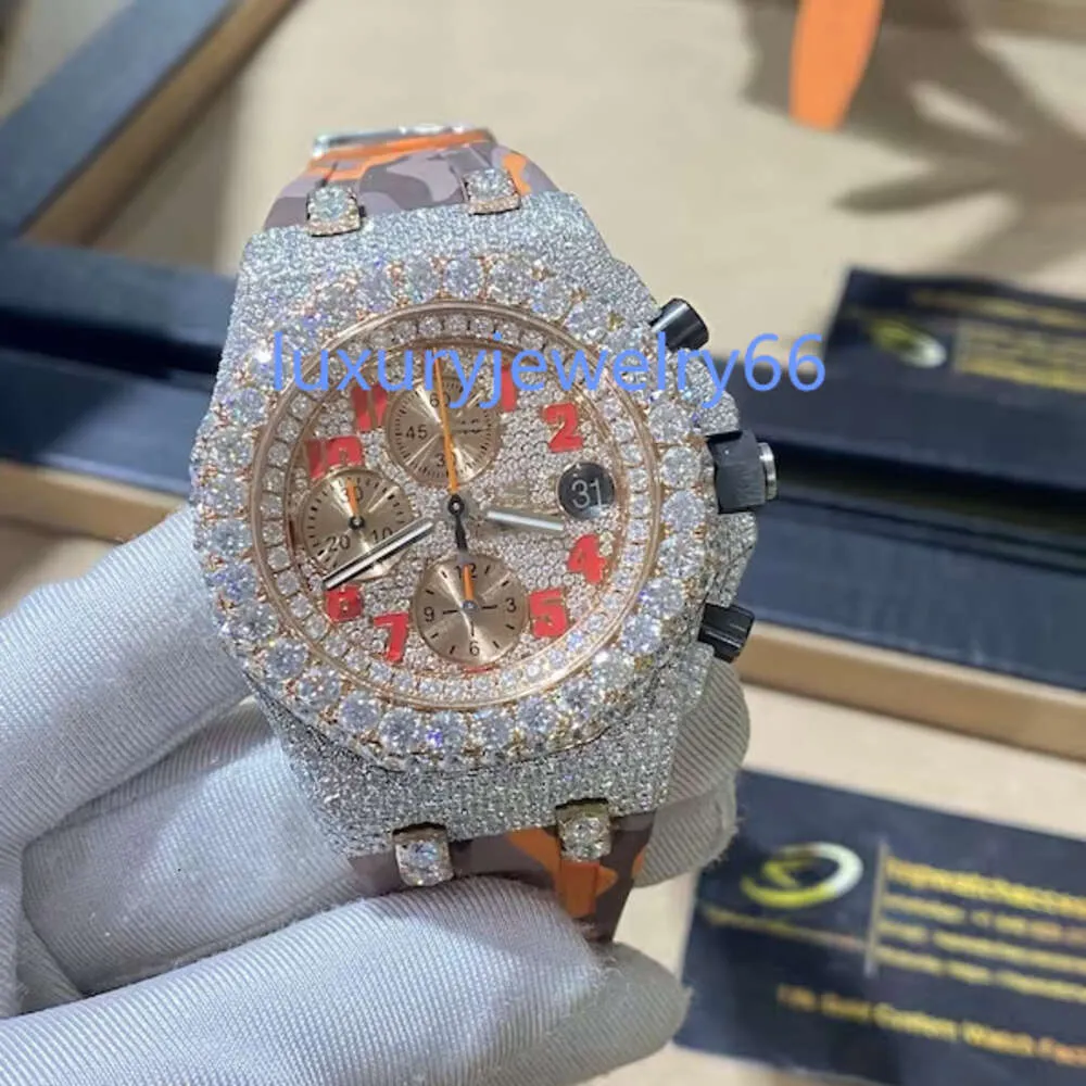 Iced out rostfritt stål mousserande handinställning bustdown vvs moissanite watch