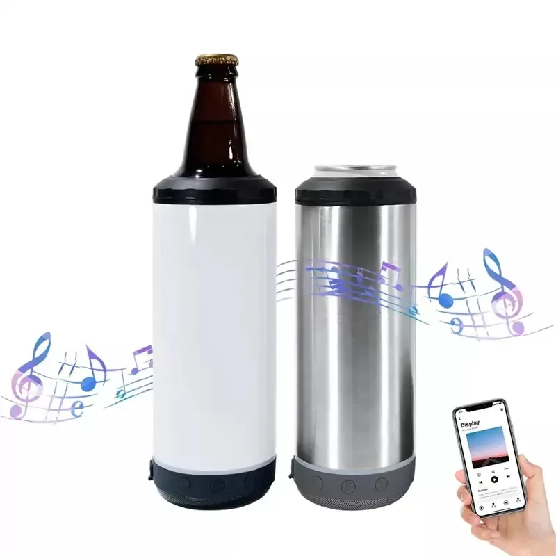 New arrivals 16oz 4 in 1 Sublimation Bluetooth speaker can cooler Double Wall Stainless Steel Smart Wireless Speaker Music Tumblers Personalized Gift Z11