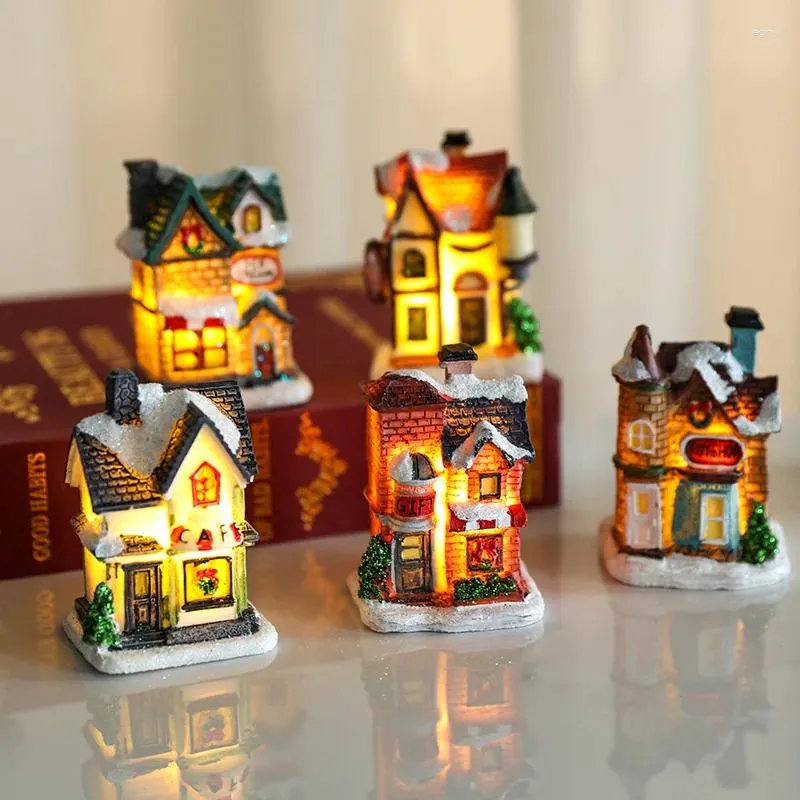 Christmas Decorations Decoration Home Xmas LED Luminous European Resin House Ornament Navidad Noel Year Kids Gifts Room Decor