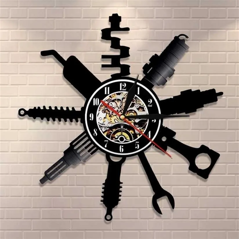 Auto Repair Shop Wall Sign Decorative Modern Clock Car Mechanic Service Workshop Vinyl Record Garage Repairman Gift 211130236L