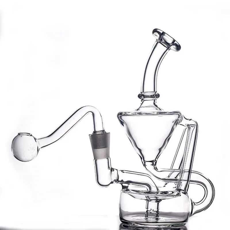 1pcs 6inch Recycler Bong en verre brûleur à mazout Tornado cendrier Hookah Recyable Dab Rigs Fumer pipe à eau bongs avec tuyau de brûleur à mazout en verre mâle