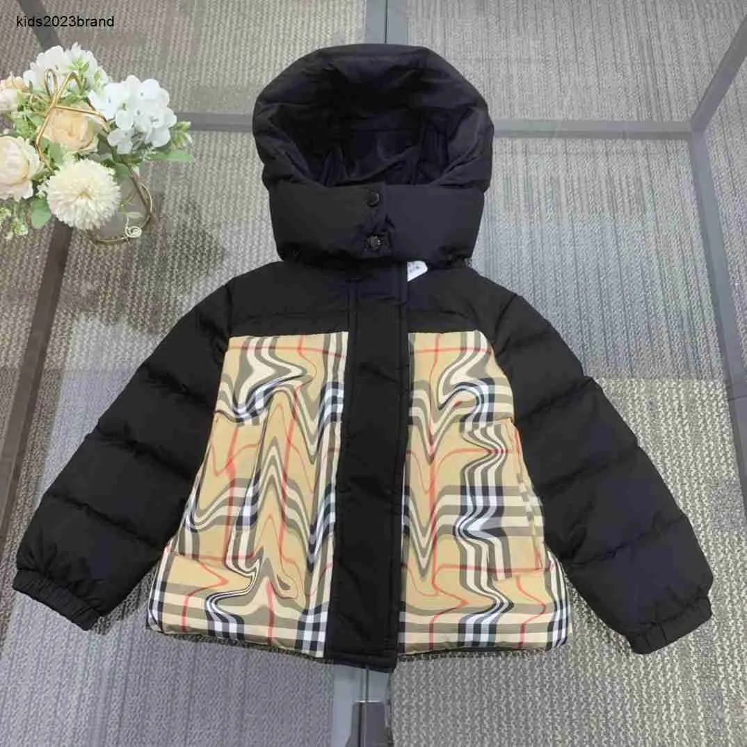 New designer baby jackets winter down jacket Size 100-160 child coat Checker splicing design hooded kids Outwear Nov25