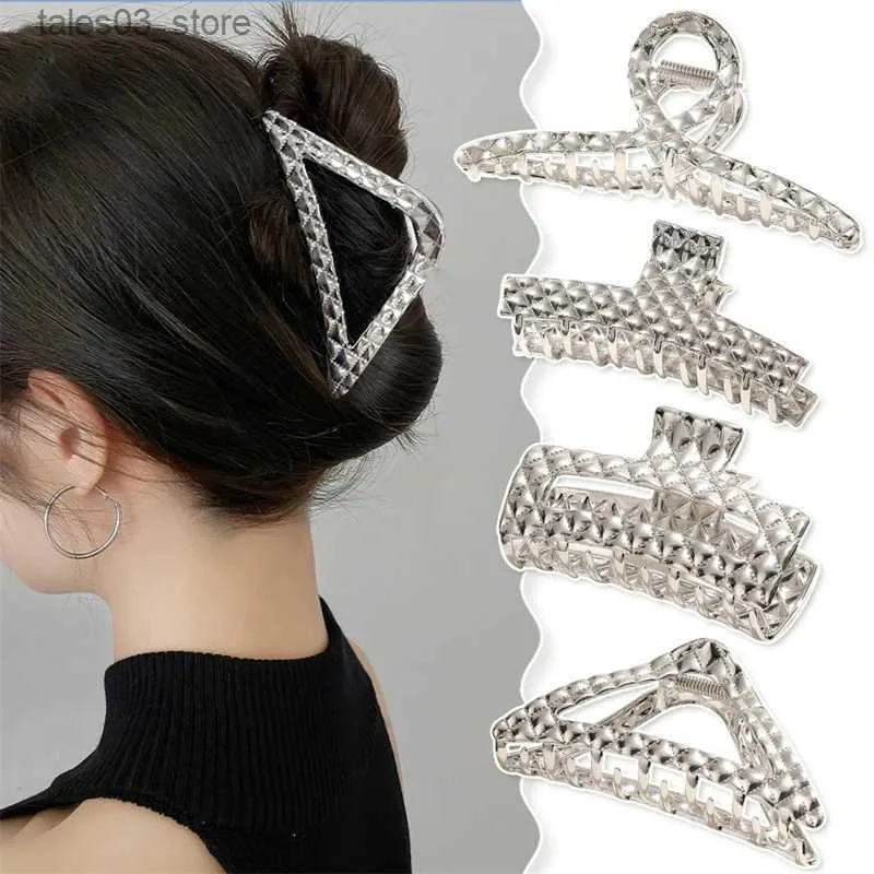 Headwear Hair Accessories Chic Large Metal Hair Claw For Women Girls Geometry Hollow Crab Hair Clip Korean Elegant Hairpin Fashion Hair Accessories Q231204