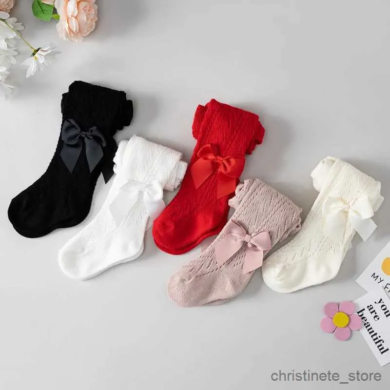 Kids Socks New Summer Baby Girls Tights Soft Cotton Breathable Mesh Bow Tie Decor Pantyhose Stockings Princess Kids Leggings For 0-4 Years R231204