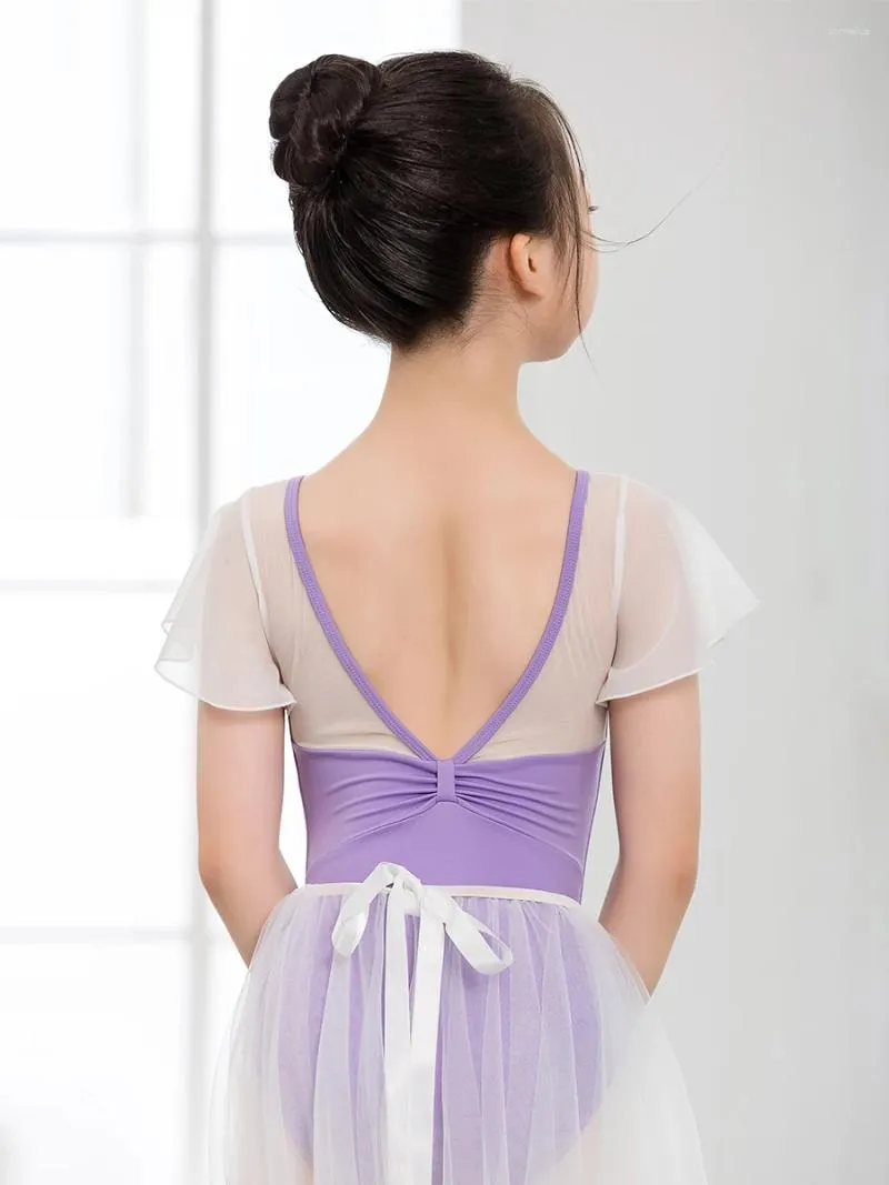 Stage Wear Ballet Leotards For Girls With Little Flying Sleeves Children's Dance Clothes Women's Bright Colors Gymnastics