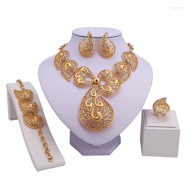 Collier Boucles D'oreilles Ensemble Marocain Arabe Designer Bijoux Personnalisés Femme Mama Dubaï Plaqué Or 18 Carats Bijoux De Mariée De Mariage En Gros