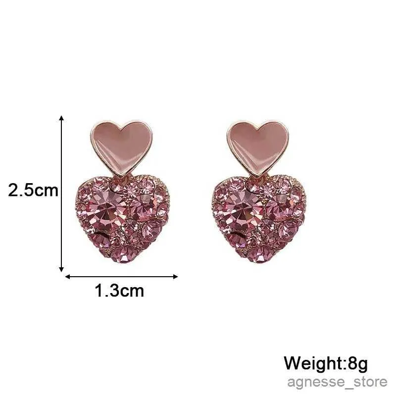 Charme Koreaanse Modieus Roze Hart Oorbellen Vol Strass Dames Dangle Oorbellen Dubbellaags Liefdeshart Zoet Feest Oorsieraden R231204