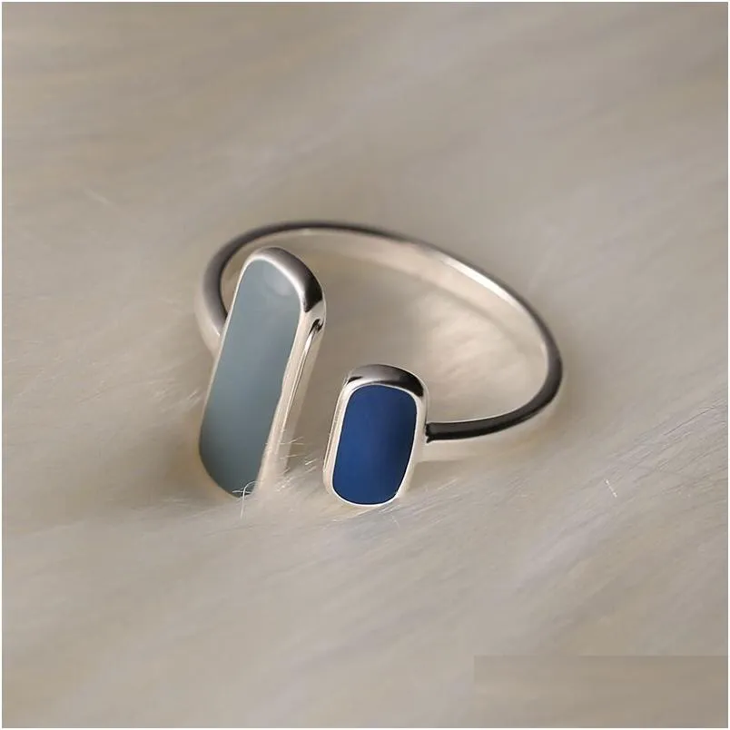 Anéis de banda esterlina sier azul pedra anéis para mulheres simples na moda retro anillos presentes de festa acessórios entrega gota jóias anel dhmon