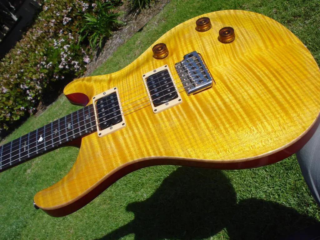 Vendita calda chitarra elettrica di buona qualità 1992 Custom 24 Ten 10 Top Birds Vintage Yellow Small Heel - Strumenti musicali