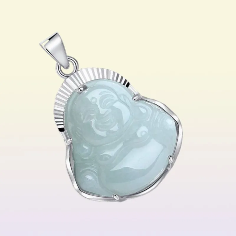 Argent incrusté jade bouddha naturel un pendentif de marchandises avec collier sterling MAITREYA BOUDDHA5741560