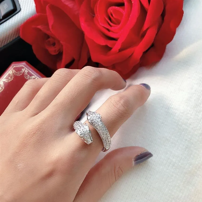Индивидуальное властное кольцо в стиле панк с двойным цирконом и леопардовой головой, женское кольцо, роскошное танцевальное кольцо для подарков, Ring3569