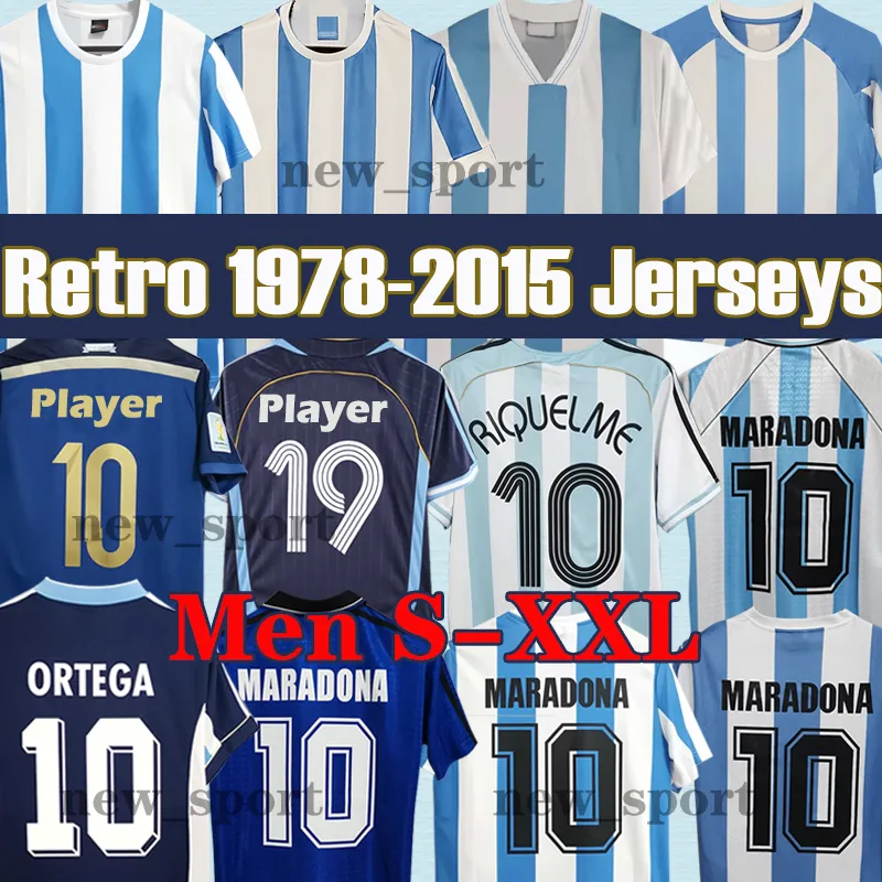 Retro Argentineans 1978 Soccer Jerseys 85 86 91 93 Home Away Maradona #10 1994 1996 2001 2004 Batistuta Riquelme Higuain Kun Aguero Caniggia Aimar Football Shirts