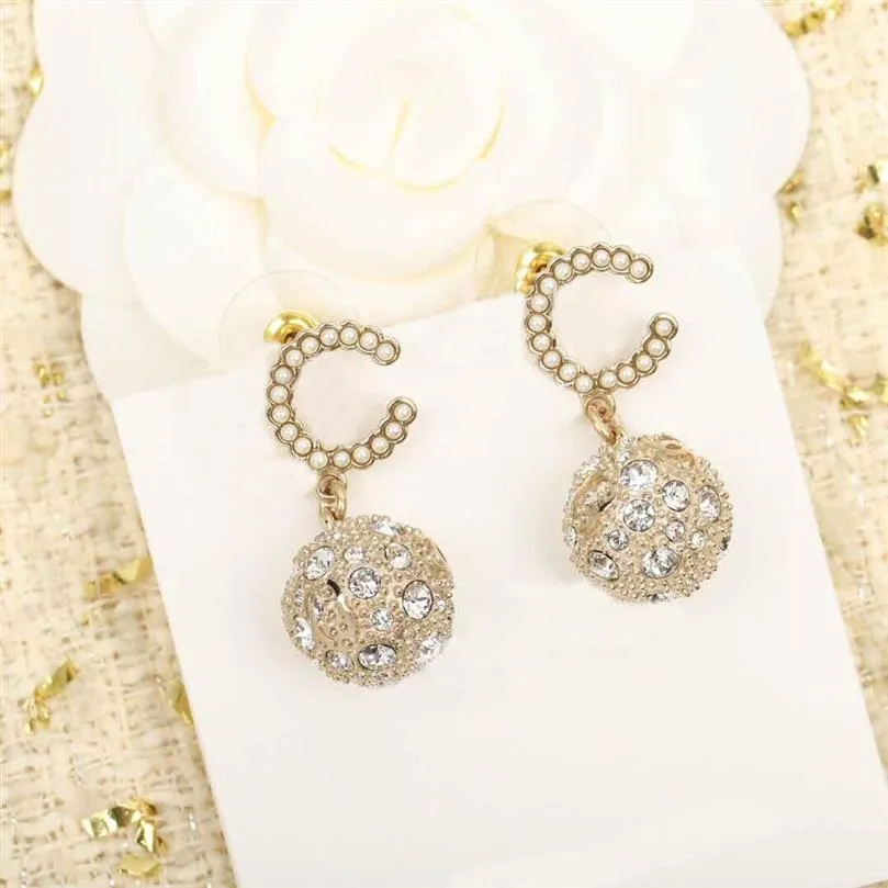 2022 Top Quality Charme Dangle Forma Redonda Bola Pingente Brinco com Diamantes para Mulheres Jóias de Casamento Presente Tem Caixa Selo PS255U