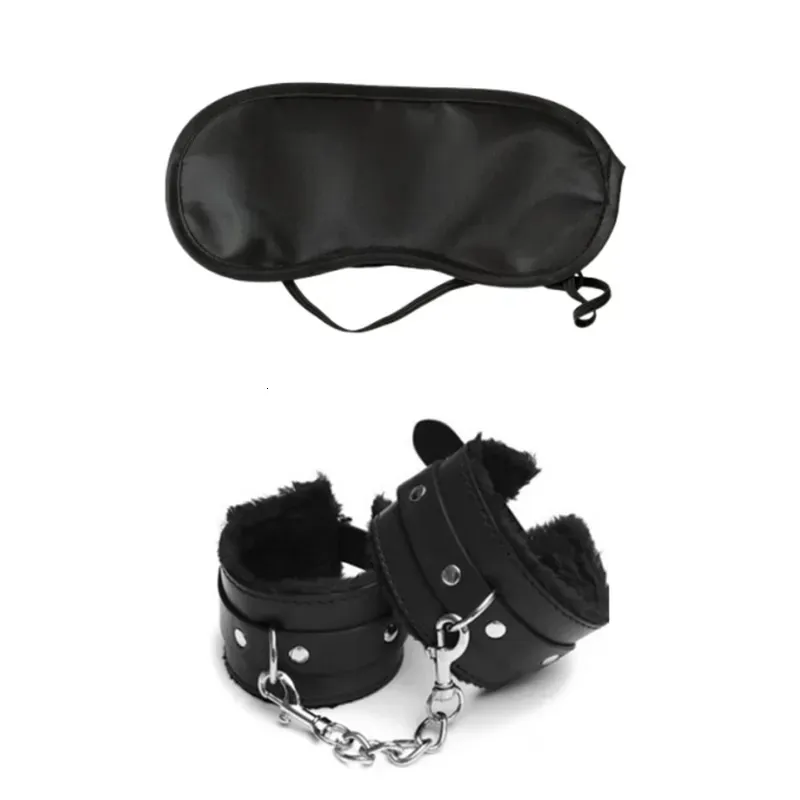 Jouets pour adultes 2 pièces menottes sexuelles en cuir PU avec masque pour les yeux pour les jeux de couples esclaves contraintes de bondage accessoires érotiques 231204