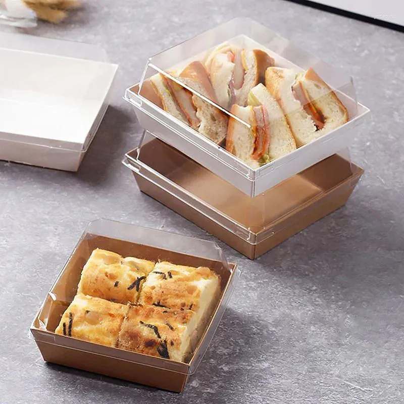 Geschenkverpakking 10 stuks Cake Dessert Donut Box Kraftpapier Koekje Bakkerij Voedsel Sandwich Verpakking Voor Slice Aardbeien