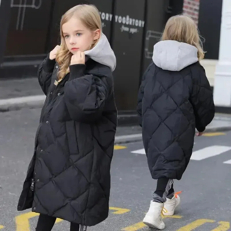 Manteau en duvet pour filles, veste d'hiver en coton, longue longueur aux genoux pour enfants, coréen 2023, 231204