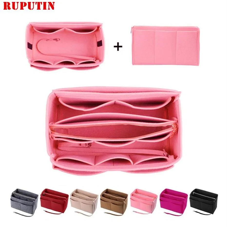 Womens Makeup Organizer Felt tygin Insert Bag Multifunktionell rese Kosmetisk väska Girl Storage Toalettet Liner Bags2811