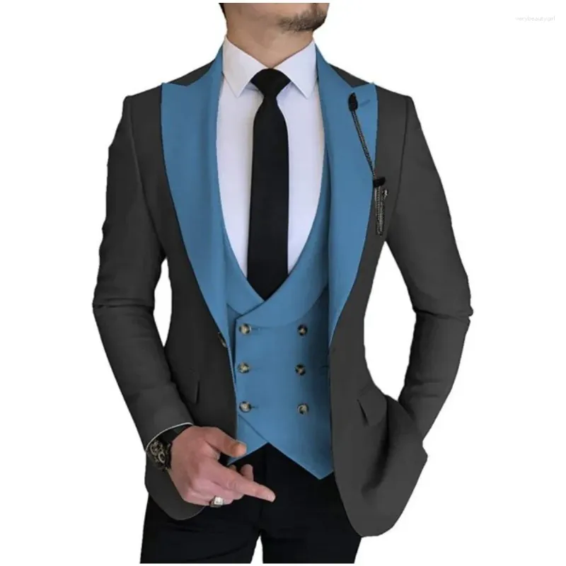 Мужские костюмы на заказ, мужской синий двубортный жилет, свадебный смокинг Terno Masculino для выпускного жениха, 2 шт., приталенный пиджак, пиджак, брюки