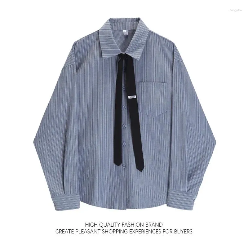 Camisas casuales para hombres Japón Camisa de rayas grises para mujeres Primavera Otoño 2023 Nicho suelto versátil Hong Kong Blusa en capas debajo de Chic