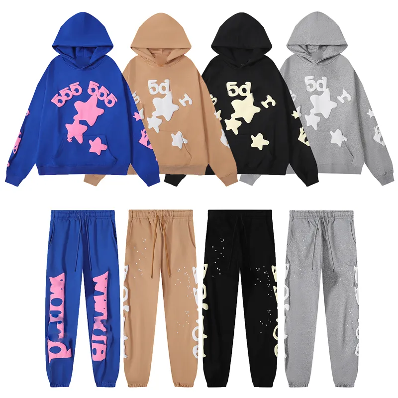 Survêtement pour hommes Designer Stars Sweat à capuche et pantalon Survêtement imprimé mousse 3D Young Thug 555555555 Sweat à capuche 2000 pour femmes taille de survêtement sp5der S-XL