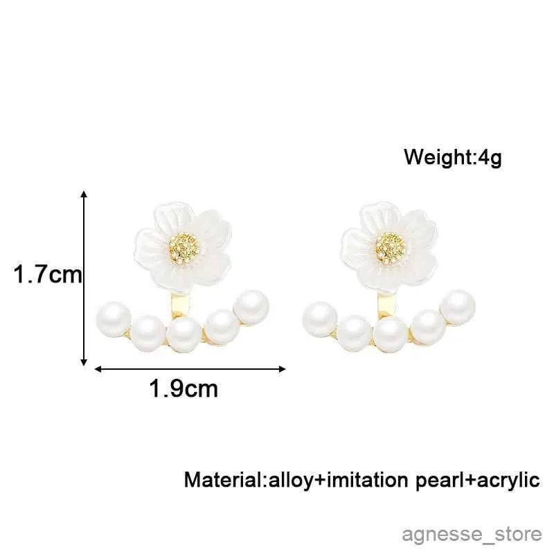 Stud 2 en 1 boucles d'oreilles à fleurs blanches pour femmes coréennes douces perles d'imitation détachables élégantes petites boucles d'oreilles en acrylique 2024 nw R231204