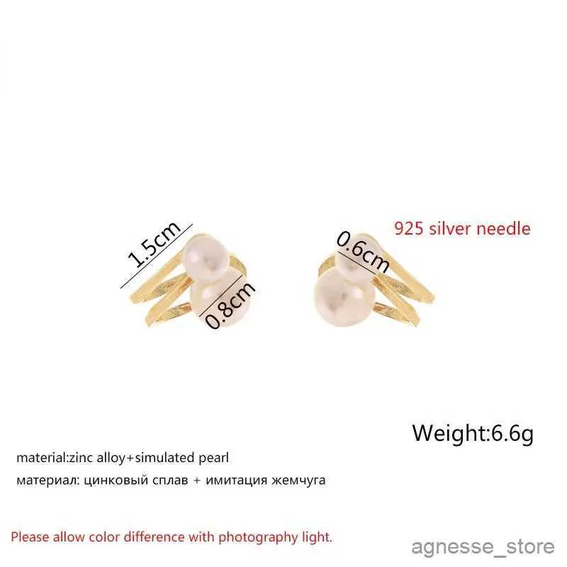 Stud New Pearl Women Small Earrings Two in One Earrings Gold Color Curved Metal Stud Earrings for Girls boucle oreille femme R231204