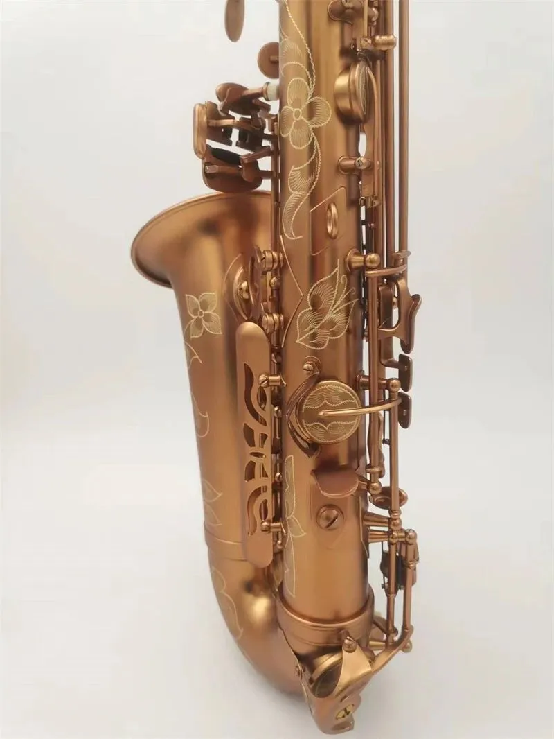 Högklassig antikfinish EB E-flat Alto Saxofon Sax Shell Key Carve Mönster Trävind Instrument med fall Övriga Aeccessaries