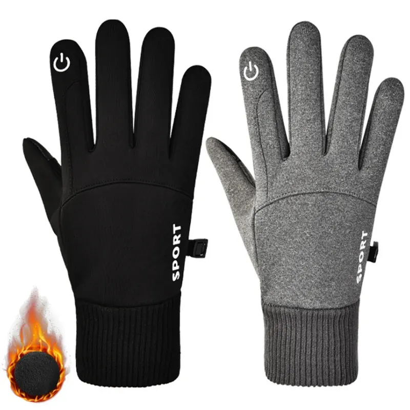 Men Winter Waterproof Cycling Gloves Outdoor Sports Running Motorcycle Ski Touch Screen Fleece Gloves Non-slip Warm Full Fingers