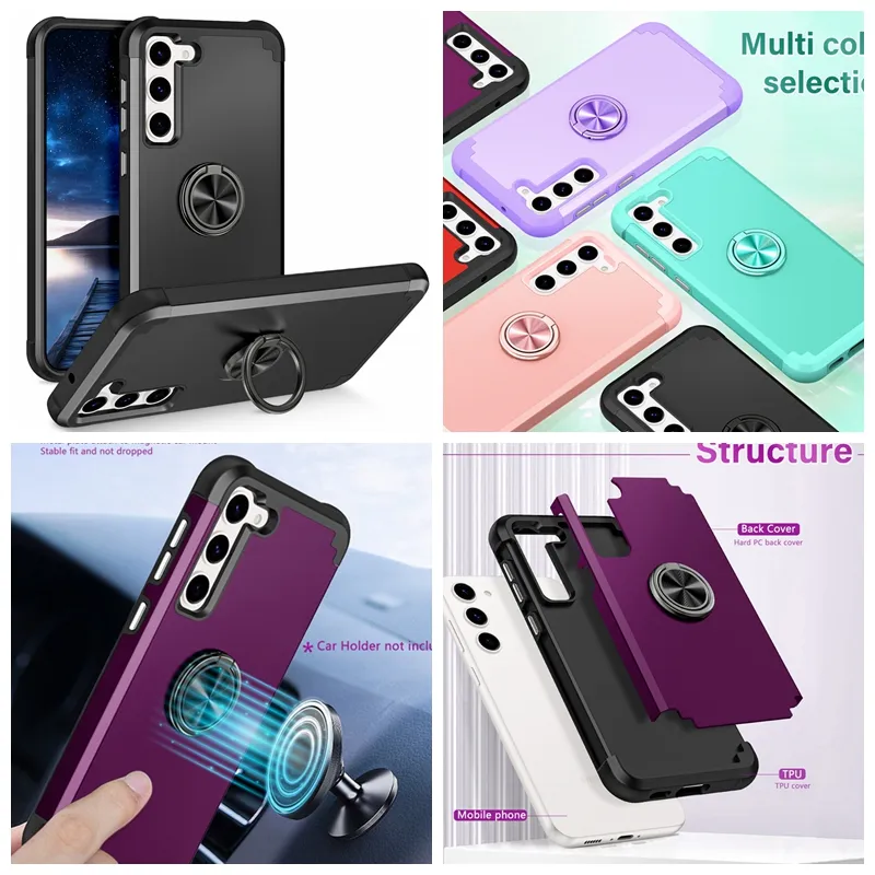 Capas de defesa para Samsung S24 S23 FE Ultra A15 S22 Plus S21 A54 A14 5G A12 S21 Suporte de anel de dedo ímã suporte de carro 2 em 1 PC rígido TPU armadura à prova de choque capa de camada híbrida