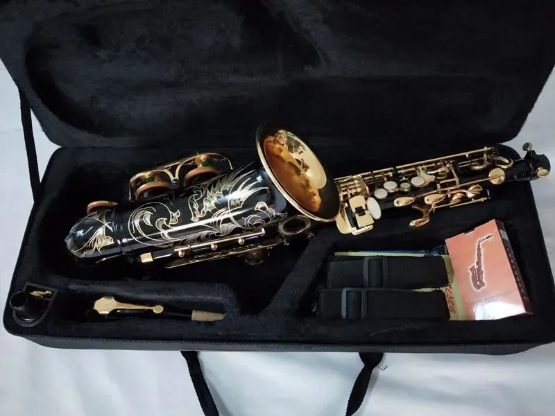 Sassofono contralto di marca nera personalizzata Sax e-flat di alta qualità Strumento musicale Ottone Chiave dorata Sax Professionale Spedizione gratuita