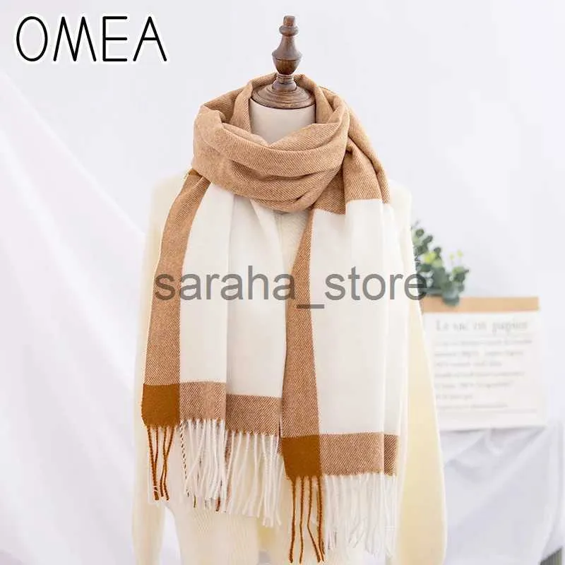 Schals OMEA Winter Kaschmir Schal Damen Schals Rosa Plaid Decke Schal Poncho Frauen Winter Zubehör Pashmina Luxus Schal Quaste J231204