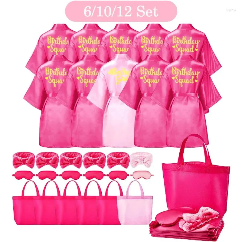 Party Favor 6/10/12 Set Birthday Squad Robes Spa For Girls Kimono Satin Child Favors Kids Pink