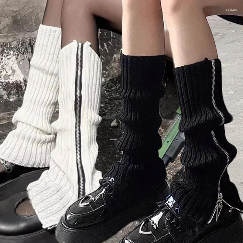 Kadın Çorap Y2K Gotik Fermuar Bacak Isıtıcı Lolita Uzun Örme Ayak Kapağı Punk Ayak Bileği Diz Sonbahar Kış JK Boot Manşet