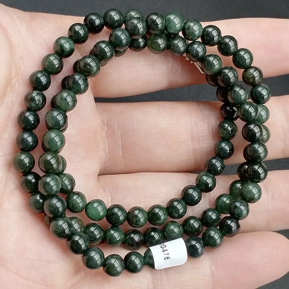 Certifié vert huileux naturel A Jade jadéite sculptée perles de 5.8MM collier de 21 pouces