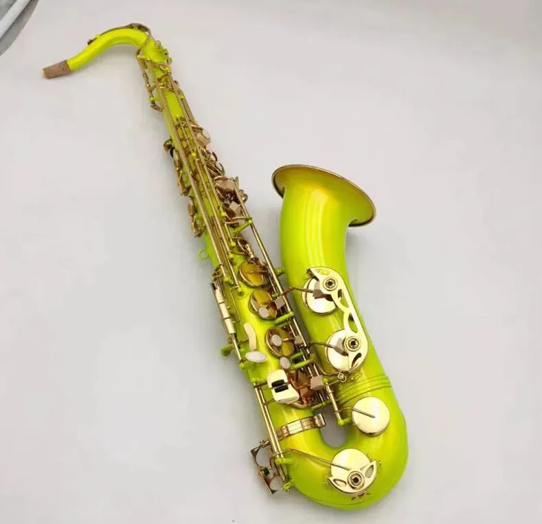 Saxofone tenor profissional, saxofone tenor dourado com estojo, boquilha para pescoço