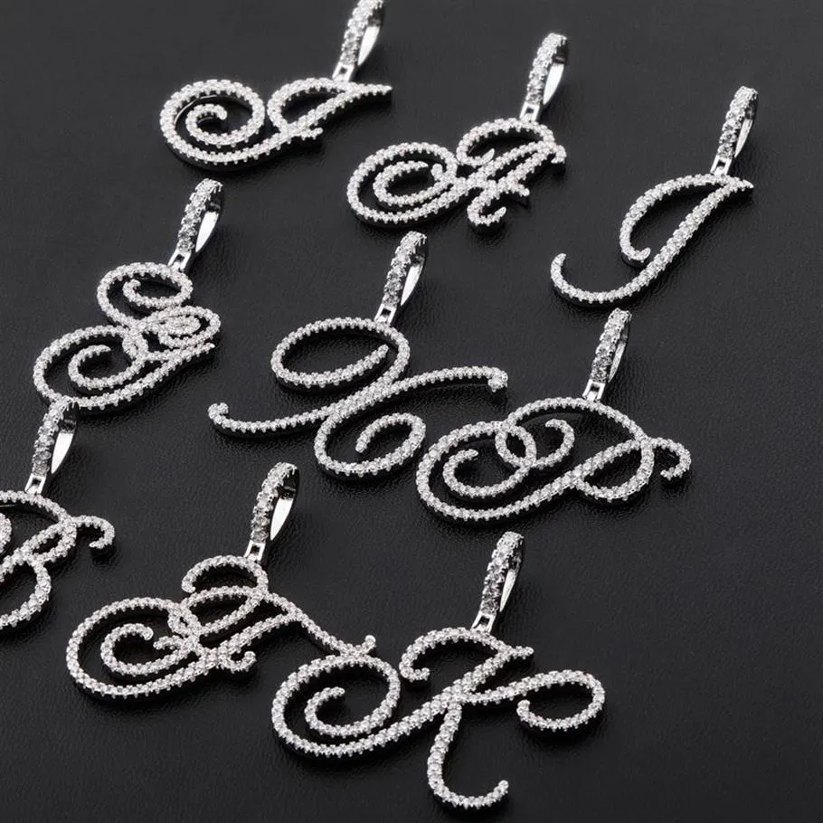 Collier avec pendentif en forme de lettre initiale artistique personnalisé A-Z CZ, zircone cubique glacée pour hommes et femmes, bijoux 261V