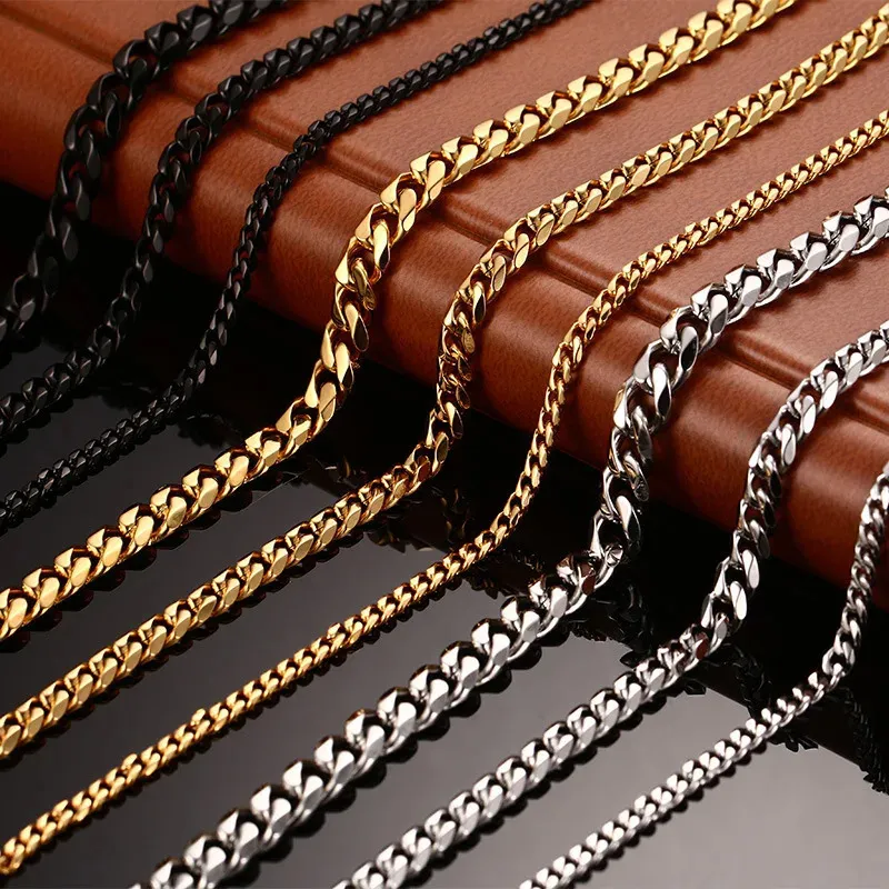 Pendant Necklaces 3MM5MM7MM Cuban Link Chain Stainless Steel Necklace Waterproof 18 K Gold Plated Punk Men Women Jewelry DIY Accessories USENSET 231204