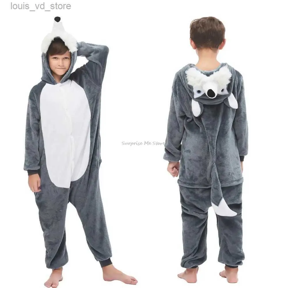 Pijamalar Husky Hayvan Çocuk Pazheli Tam Onesie Tek Parça Kapşonlu Polyester Pijama Plus Boyut Pijama Kış Onesie Kids Pijama T231204